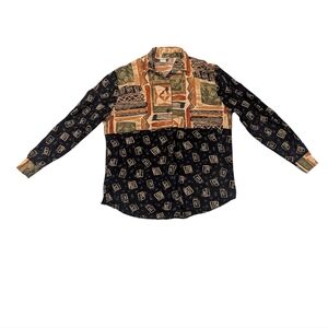 John Henry 80s 90s Women's Geometric Abstract Button-Up Blouse - Sz L